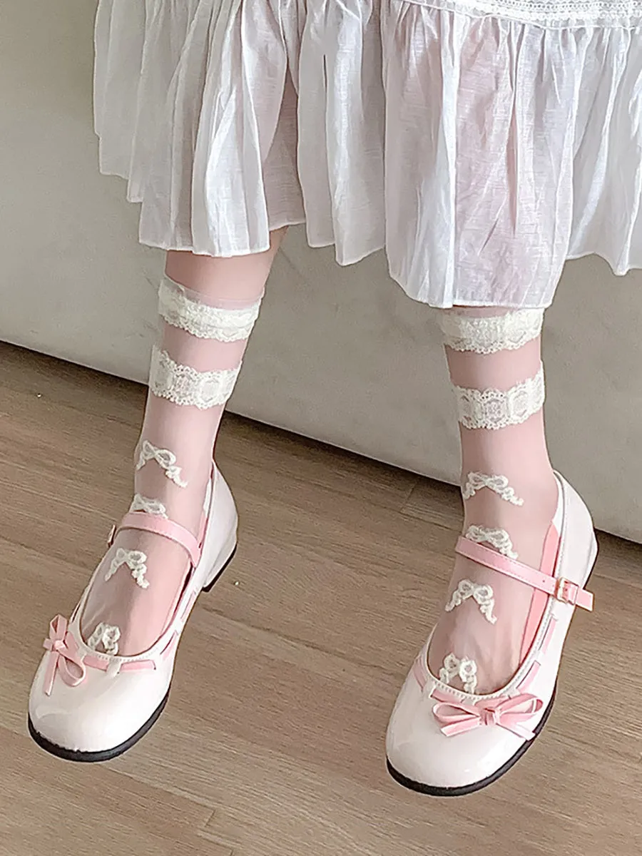 3 Pairs Women Elegant Flower Lace Spliced Thin Socks ZZ1010