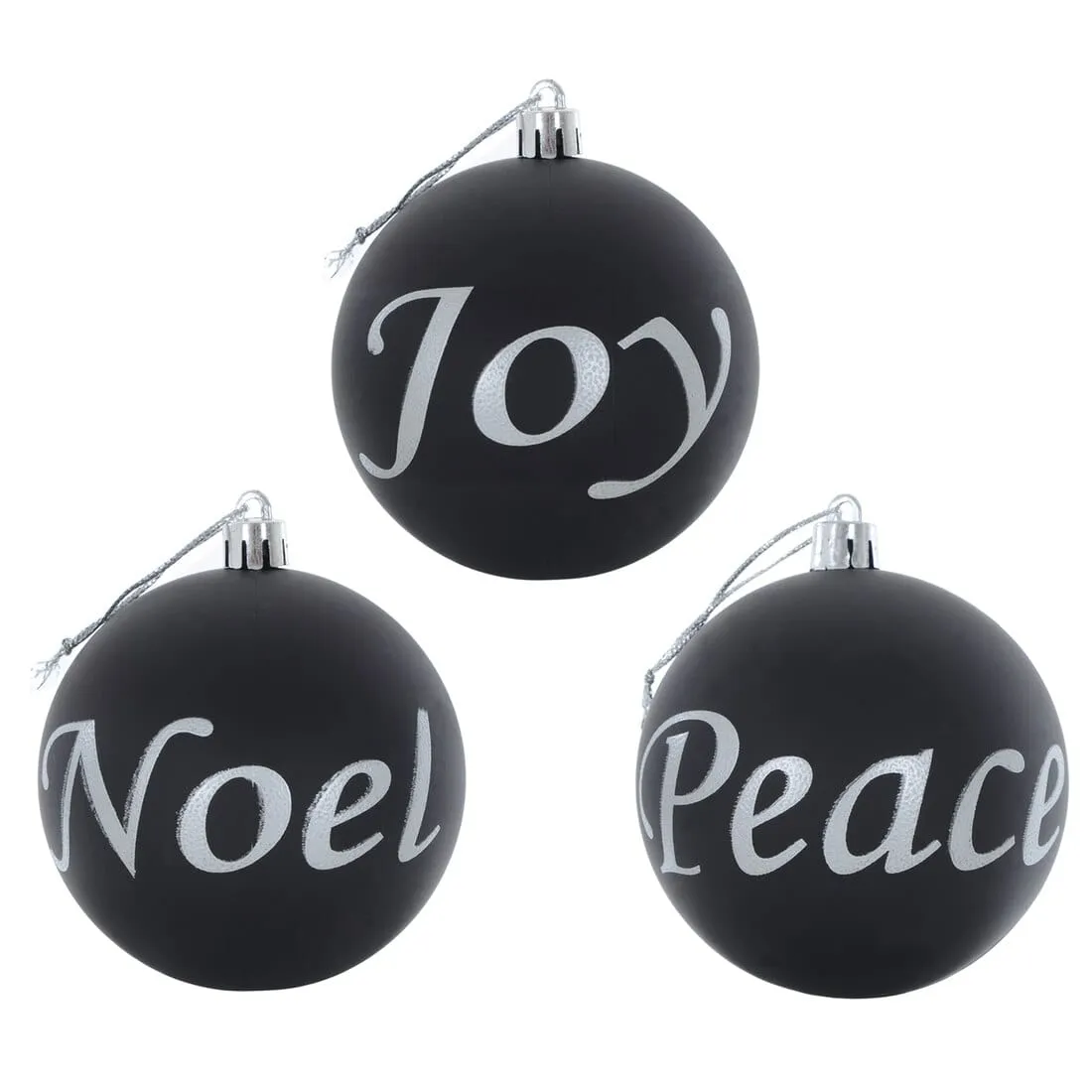 6pk Joy Peace Noel Christmas Tree Baubles Black or Red 8cm