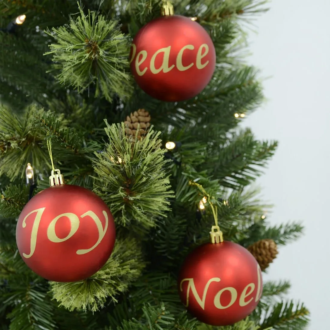 6pk Joy Peace Noel Christmas Tree Baubles Black or Red 8cm