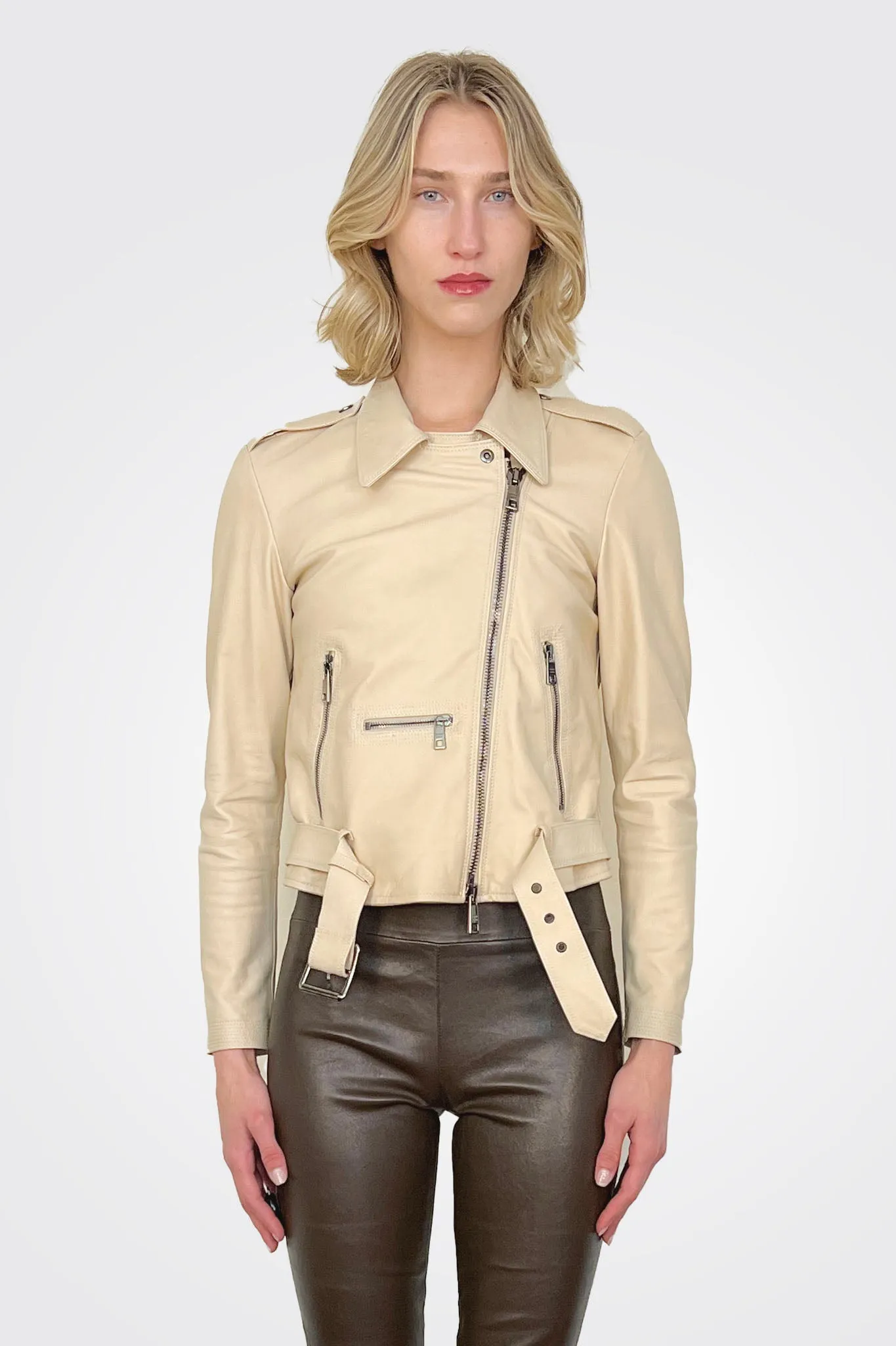 Asym Moto Leather Jacket - Plaster