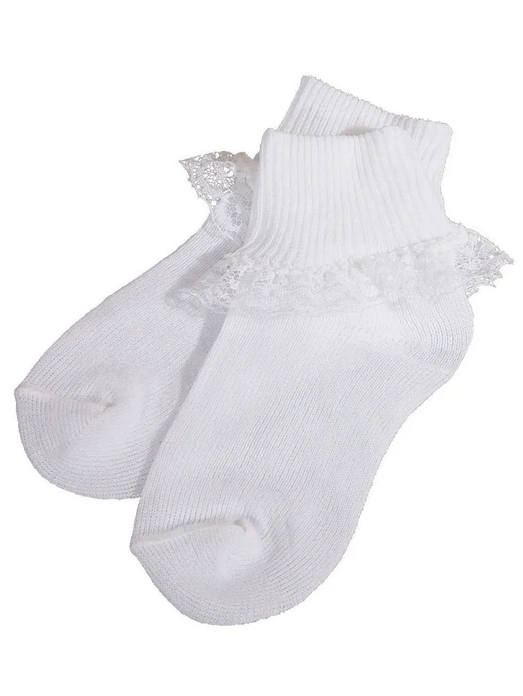 Baby Girls White Cotton Lace Ruffle Ankle Socks 0-24M