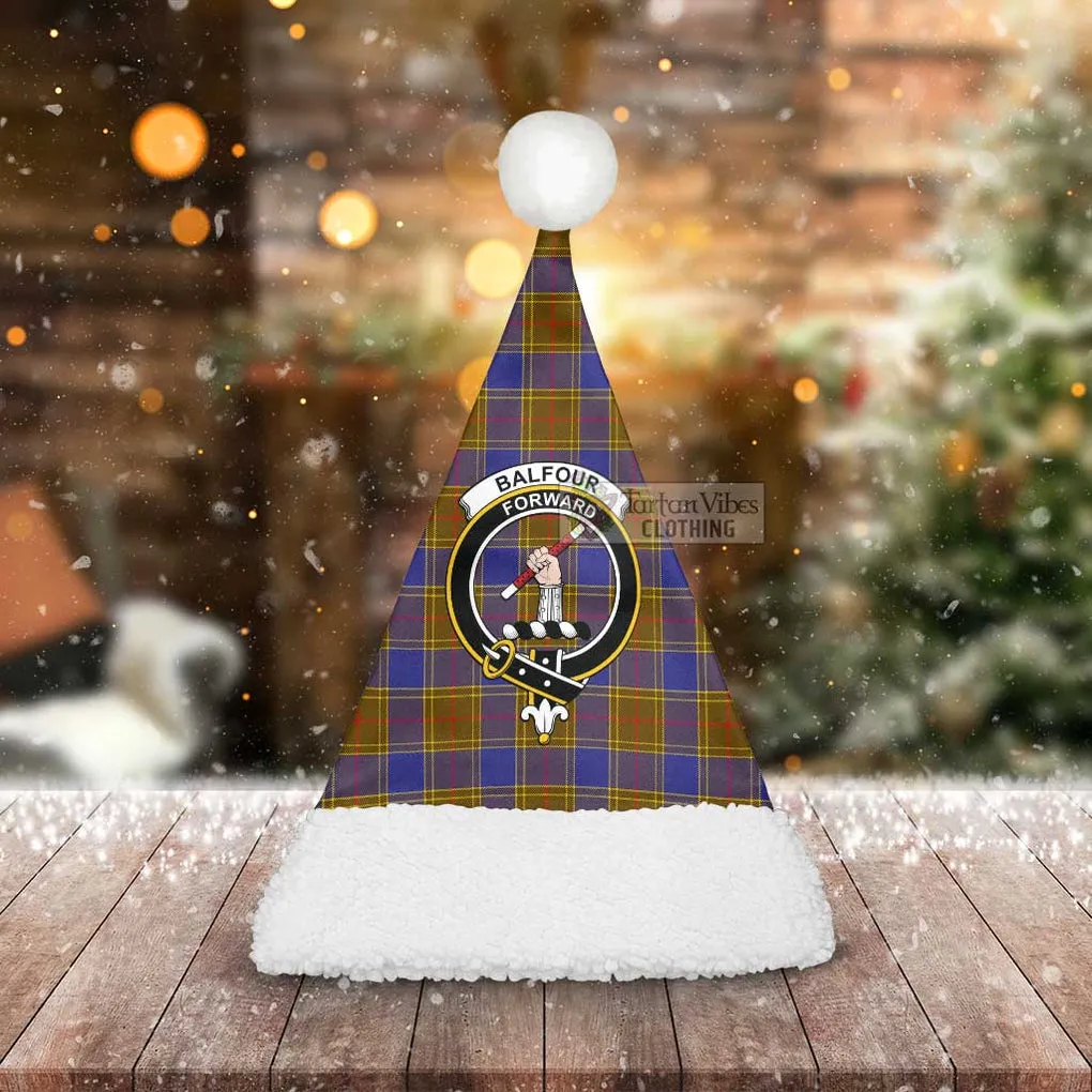 Balfour Tartan Christmas Santa Hats with Family Crest