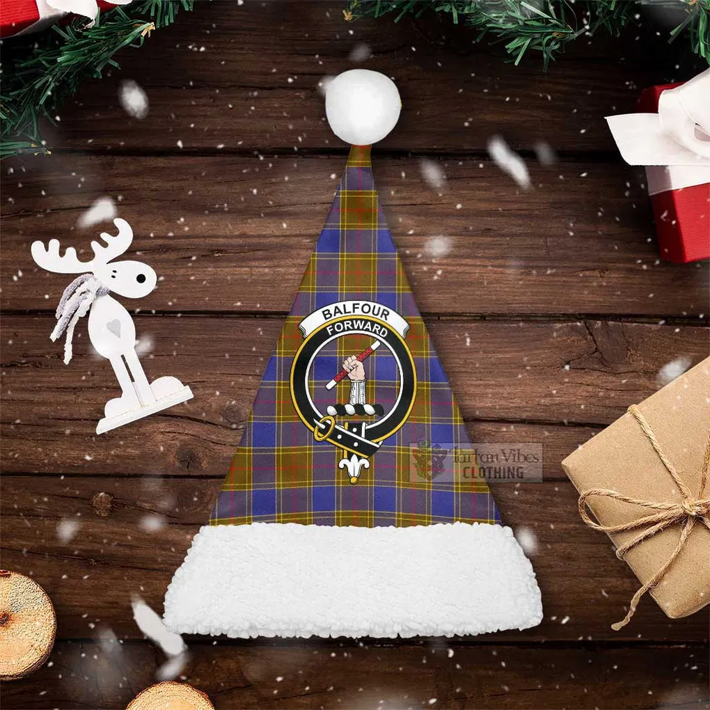 Balfour Tartan Christmas Santa Hats with Family Crest