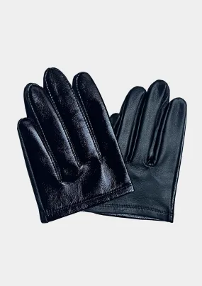 BLACK LEATHER & PATENT HALF GLOVES