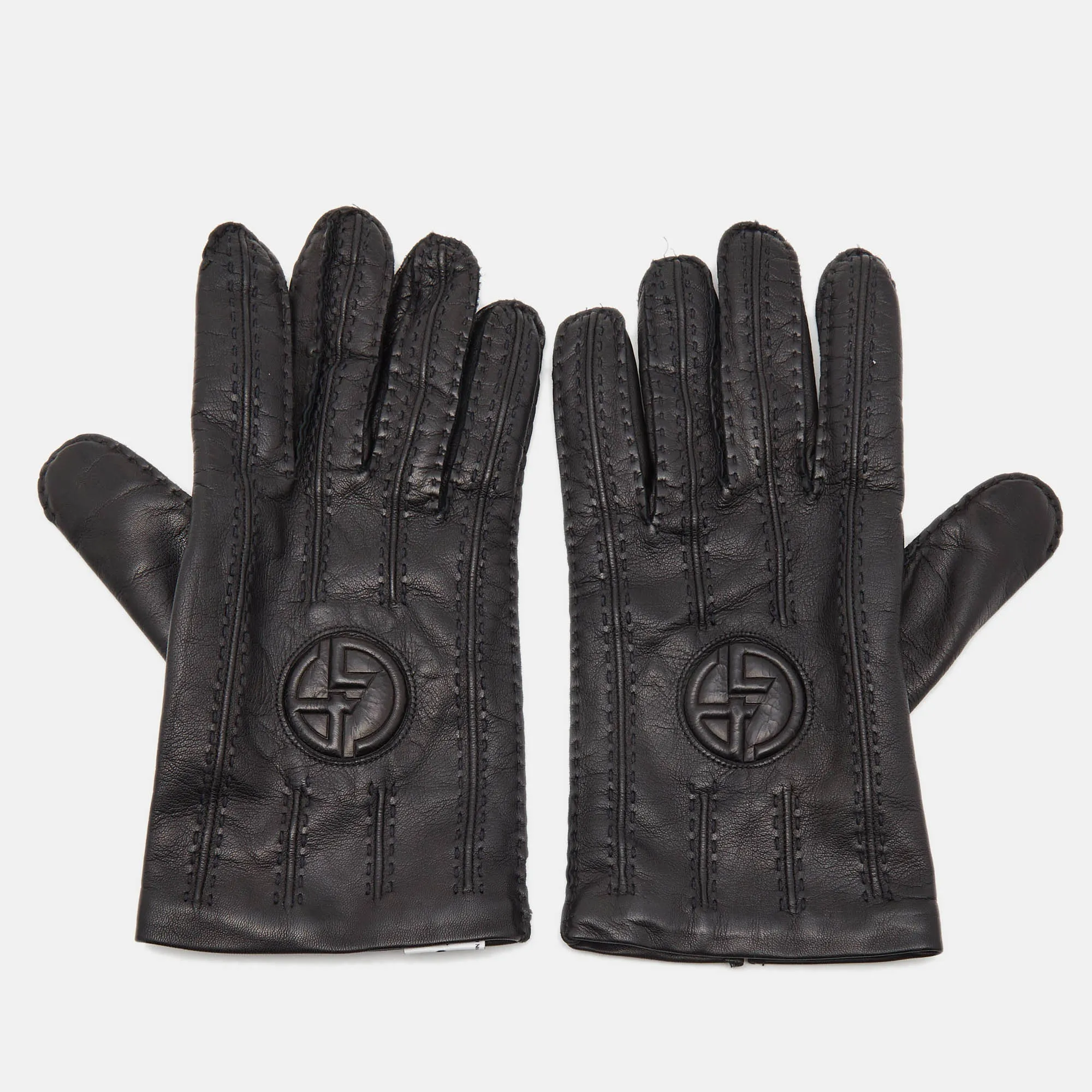 Black Leather Stitch Detail Gloves L