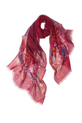 Bordeaux Wildflowers Silk Cashmere Scarf