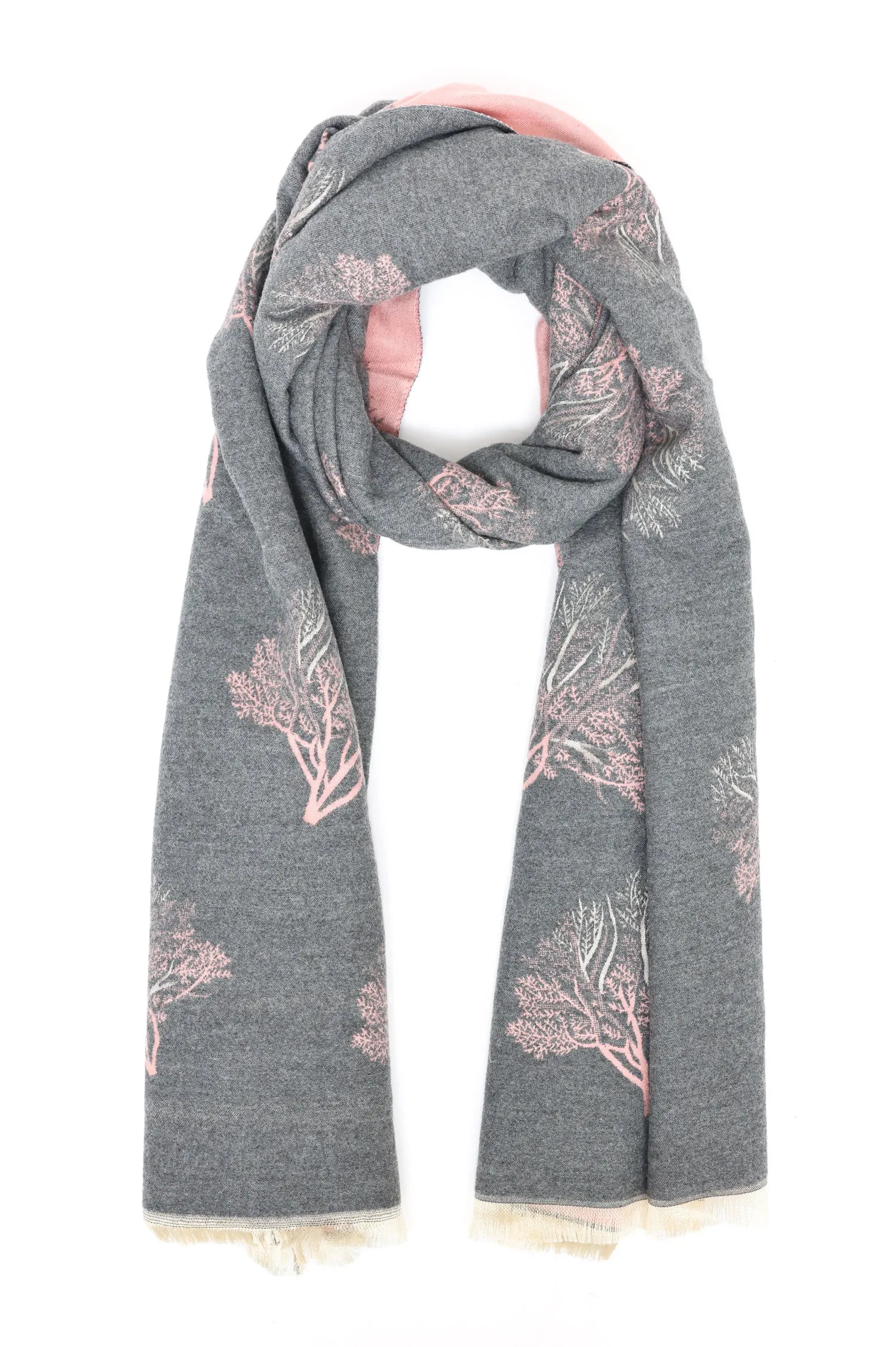 BOTANICAL PRINT REVERSIBLE SCARF-GREY