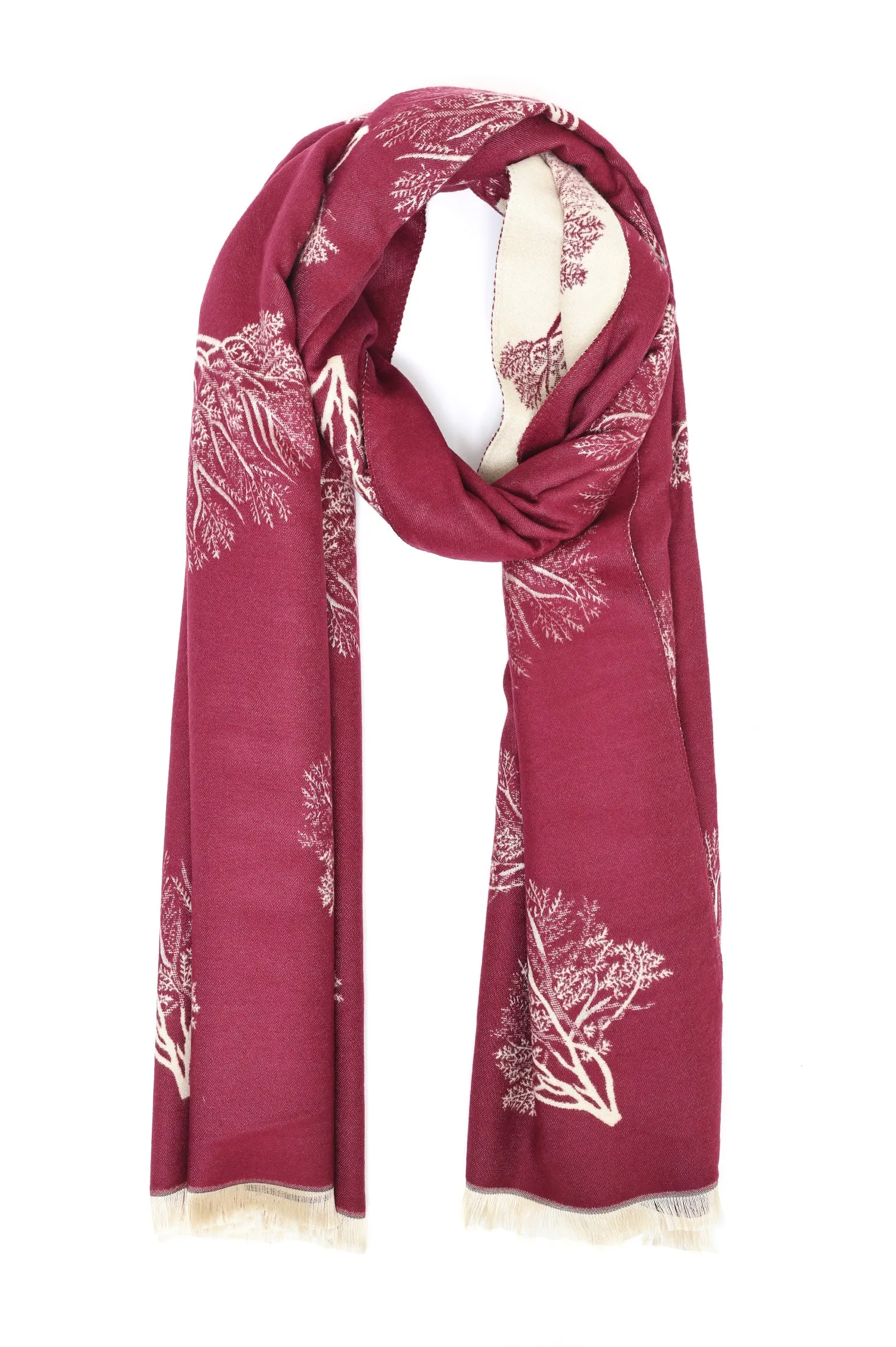 BOTANICAL PRINT REVERSIBLE SCARF-MAROON