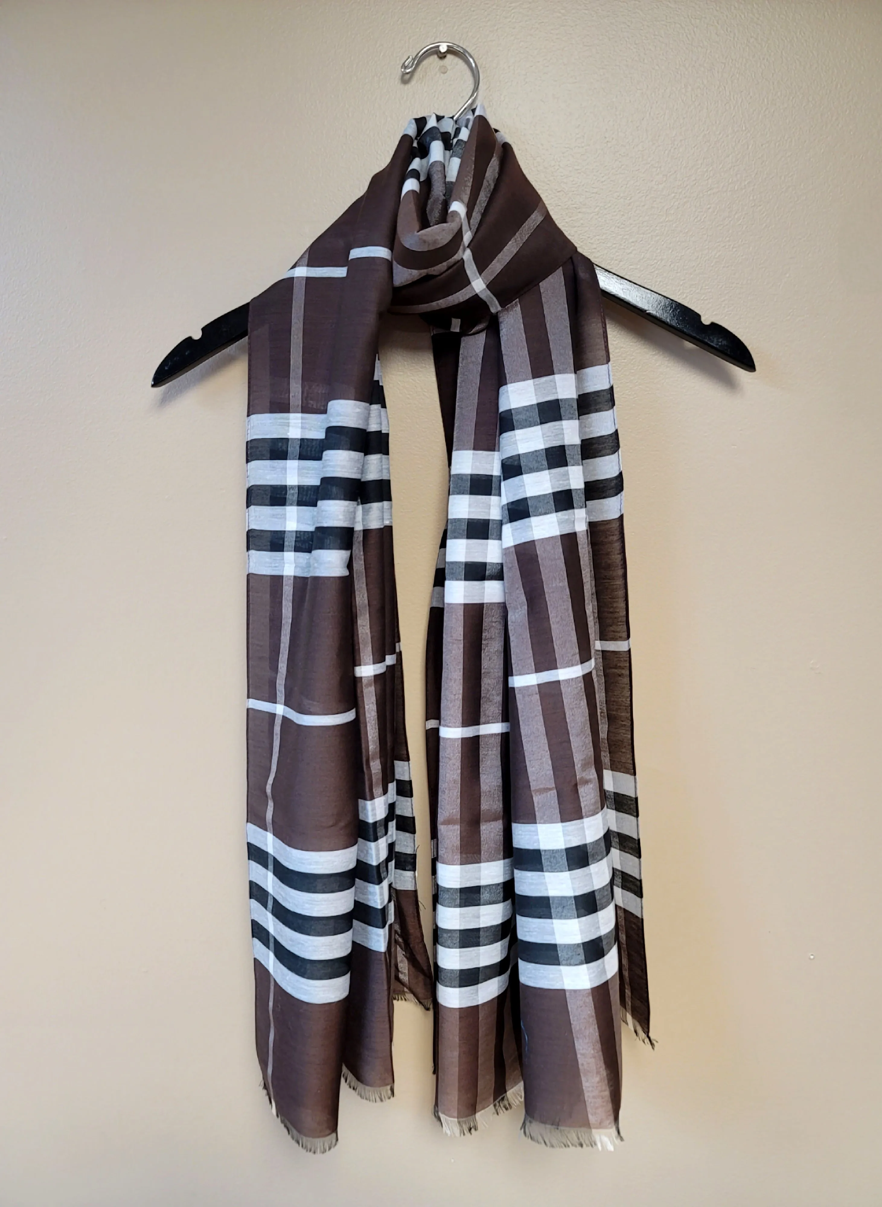 Brown Check Men's Silk Scarf