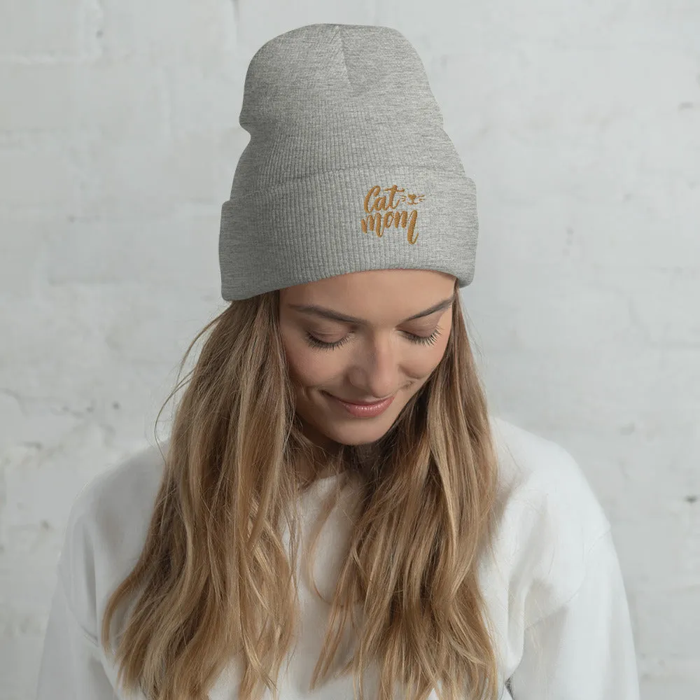 Cat Mom embroidered cuffed beanie, lioness-love