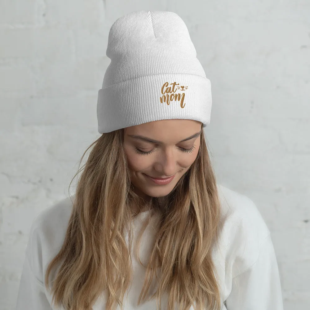 Cat Mom embroidered cuffed beanie, lioness-love