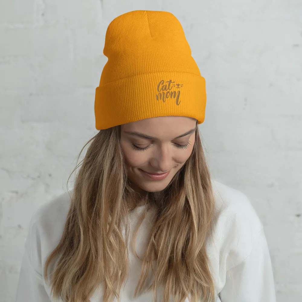 Cat Mom embroidered cuffed beanie