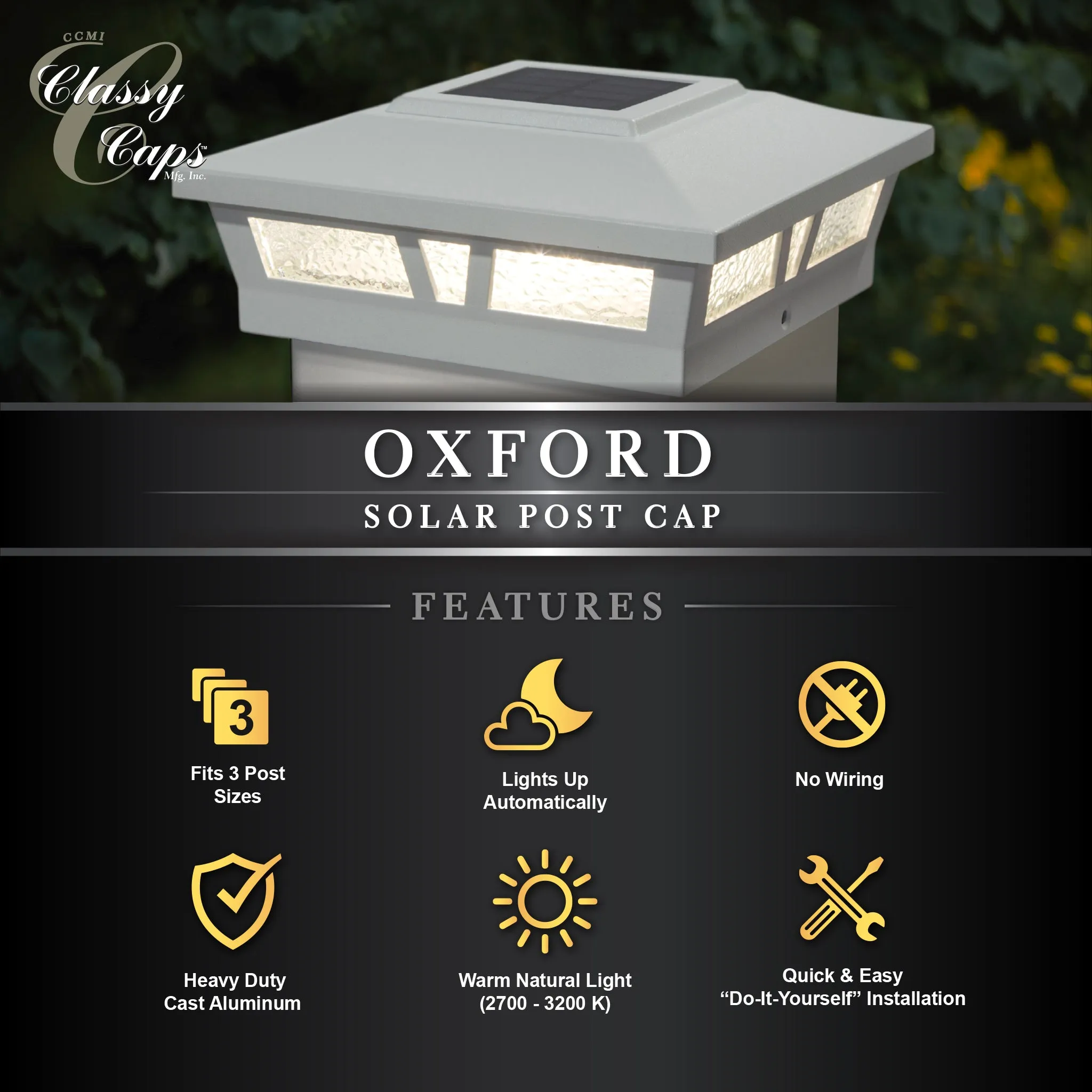 Classy Caps 6X6 White Aluminum Oxford Solar Post Cap SLX772W