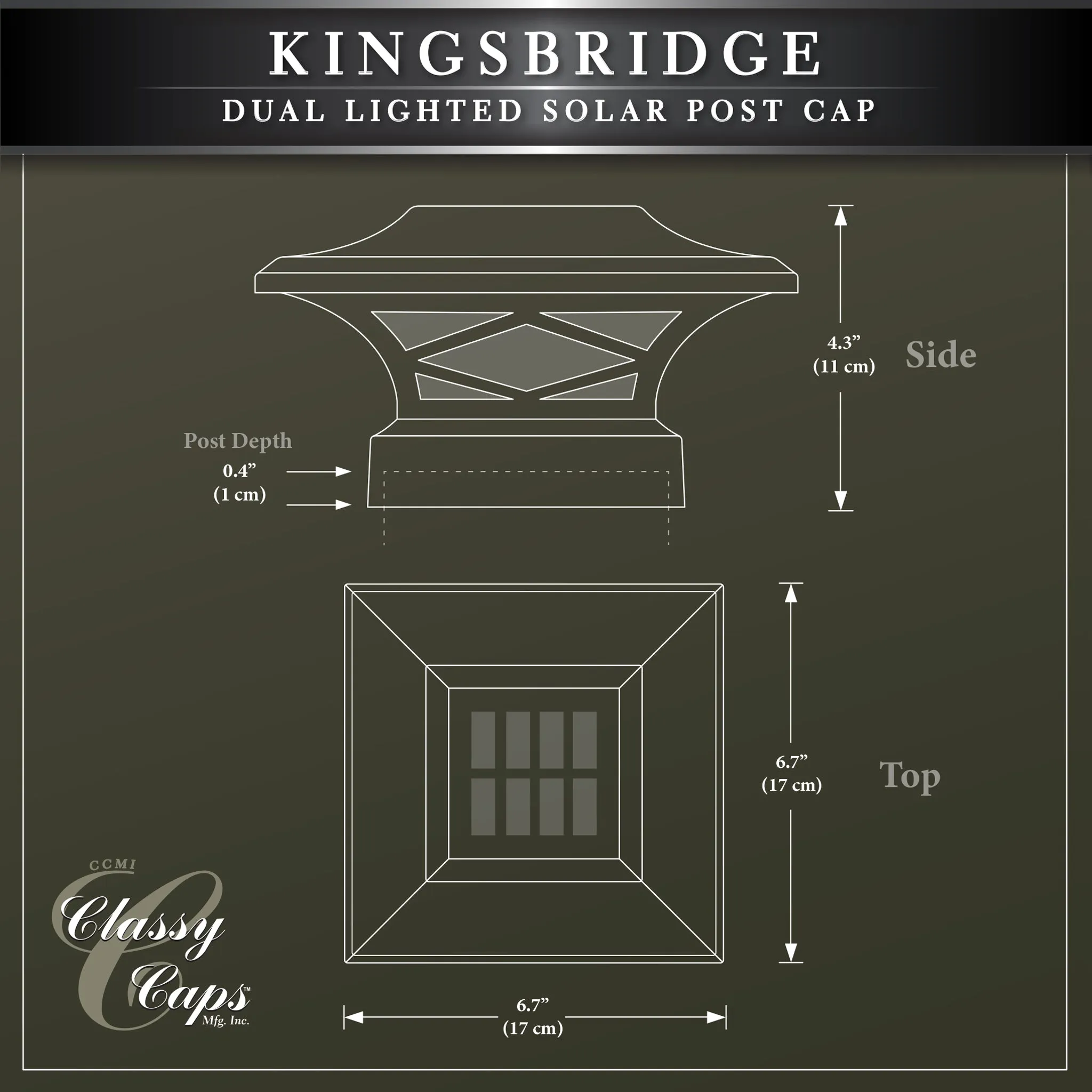 Classy Caps Kingsbridge White Dual Lighted Solar Post Cap SLK807W