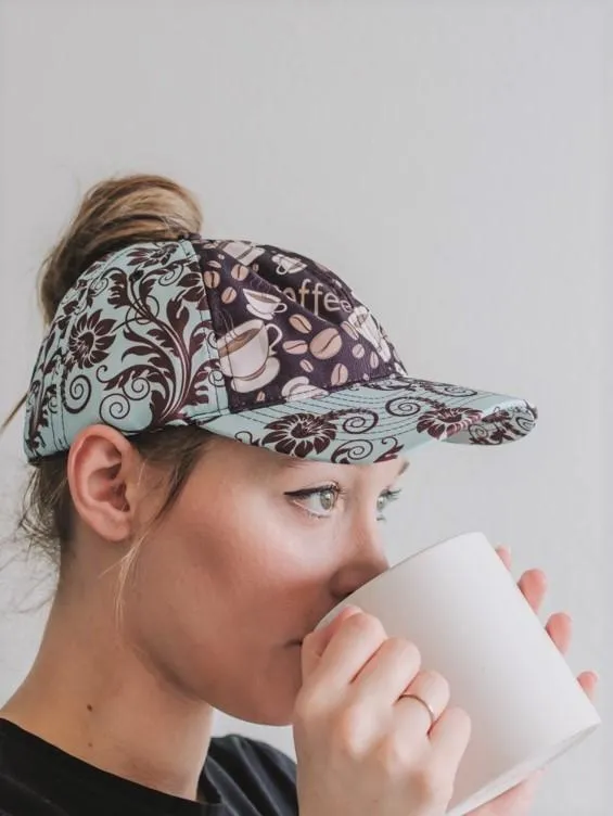 Coffee Floral Messy Bun Ponytail Hat