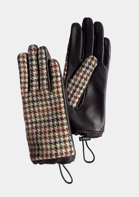 DARK BROWN HOUNDSTOOTH LEATHER GLOVES