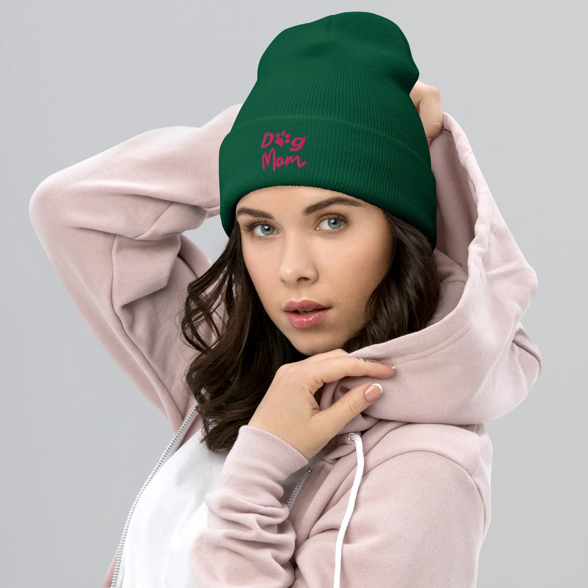 Dog Mom embroidered cuffed beanie