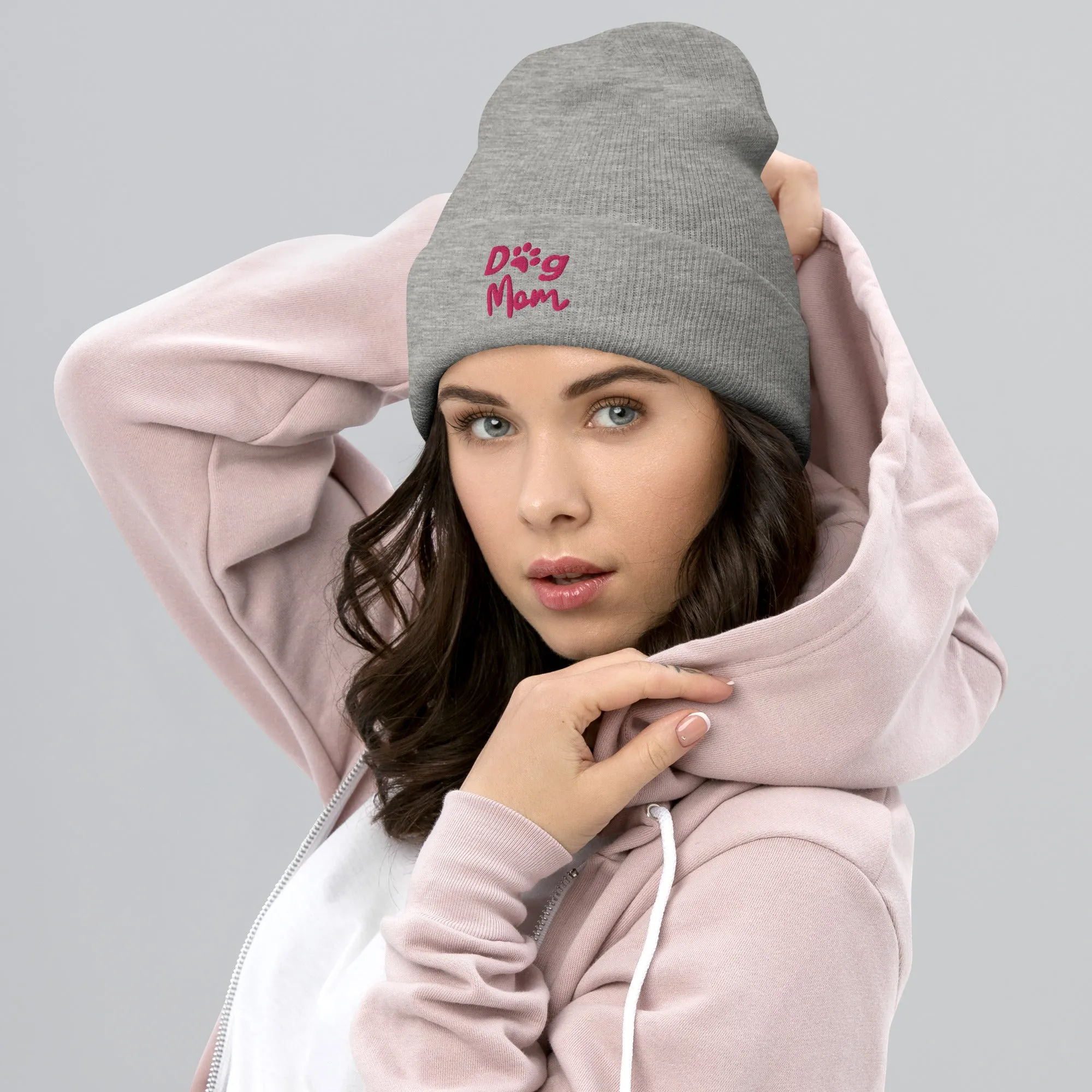 Dog Mom embroidered cuffed beanie