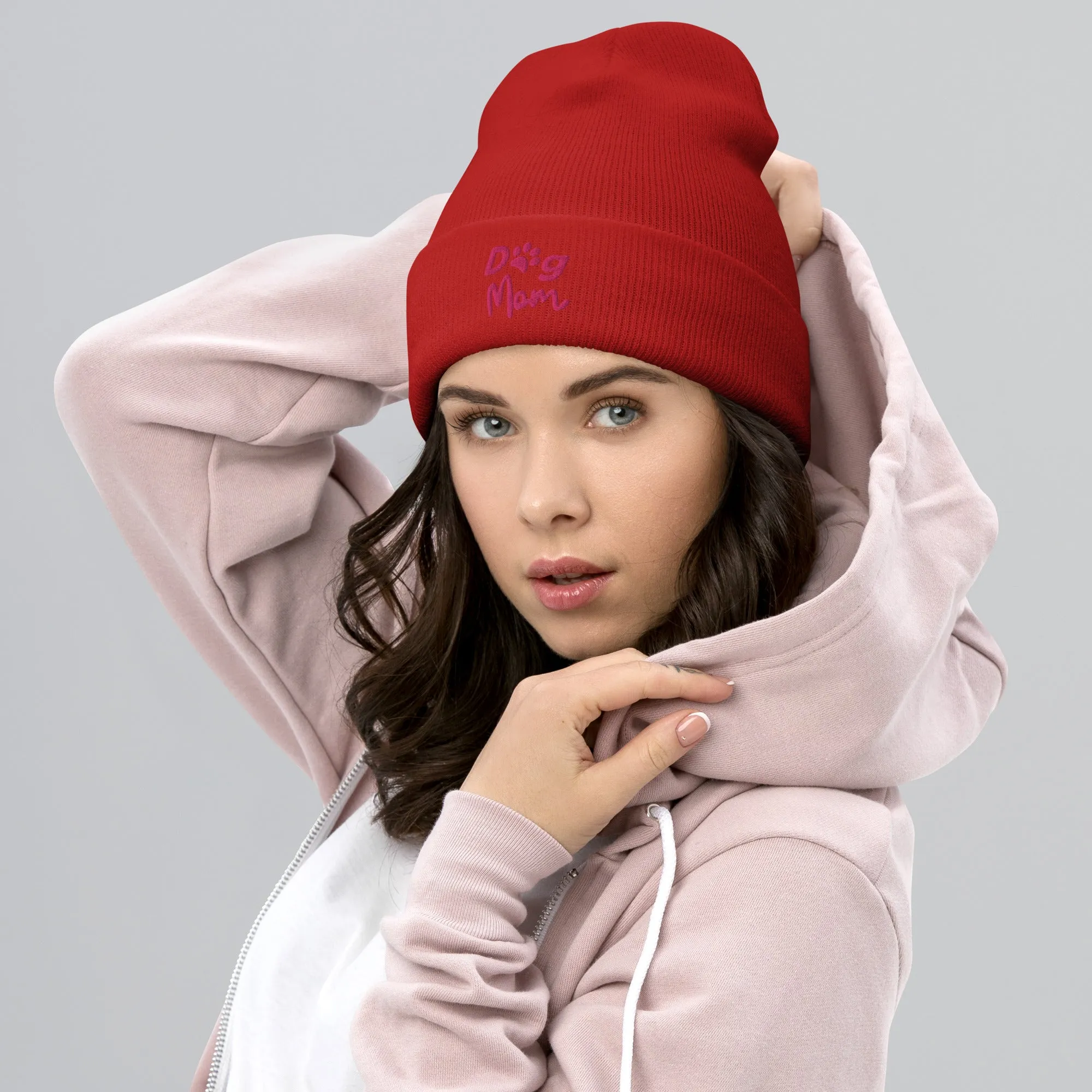 Dog Mom embroidered cuffed beanie