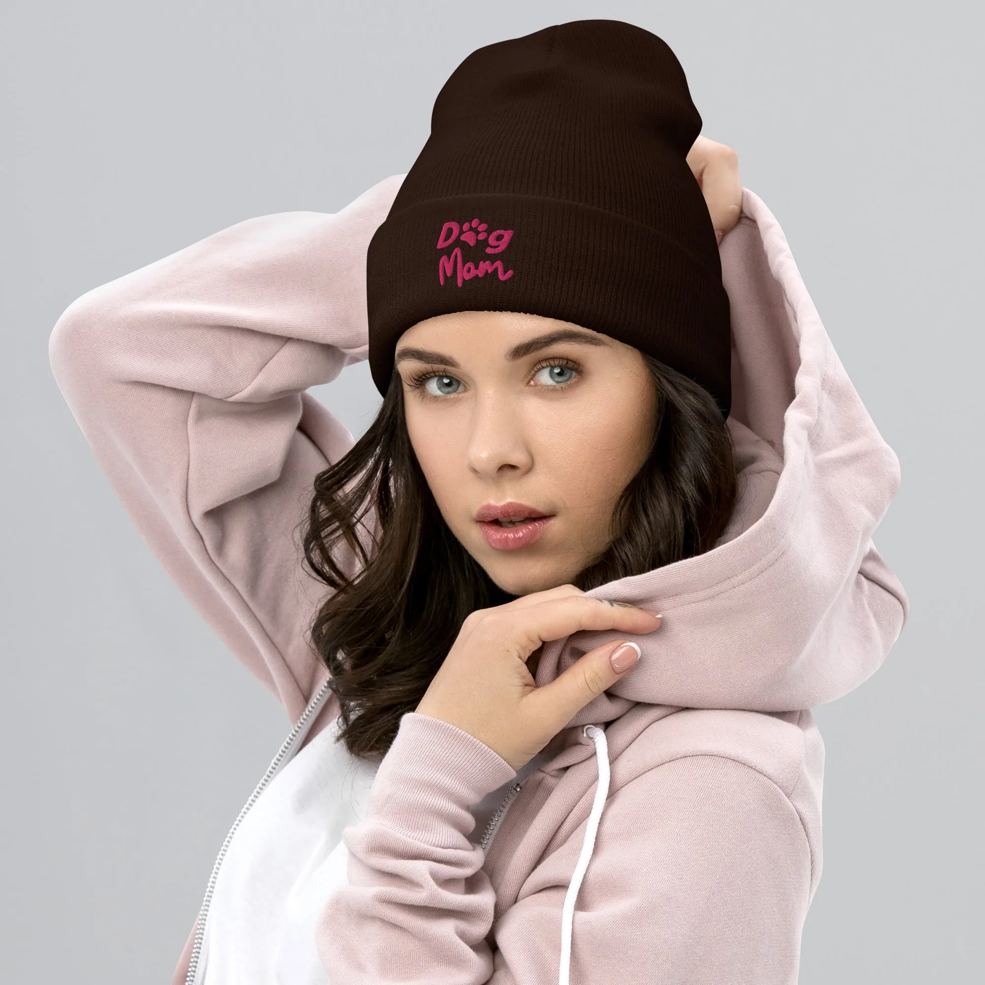 Dog Mom embroidered cuffed beanie