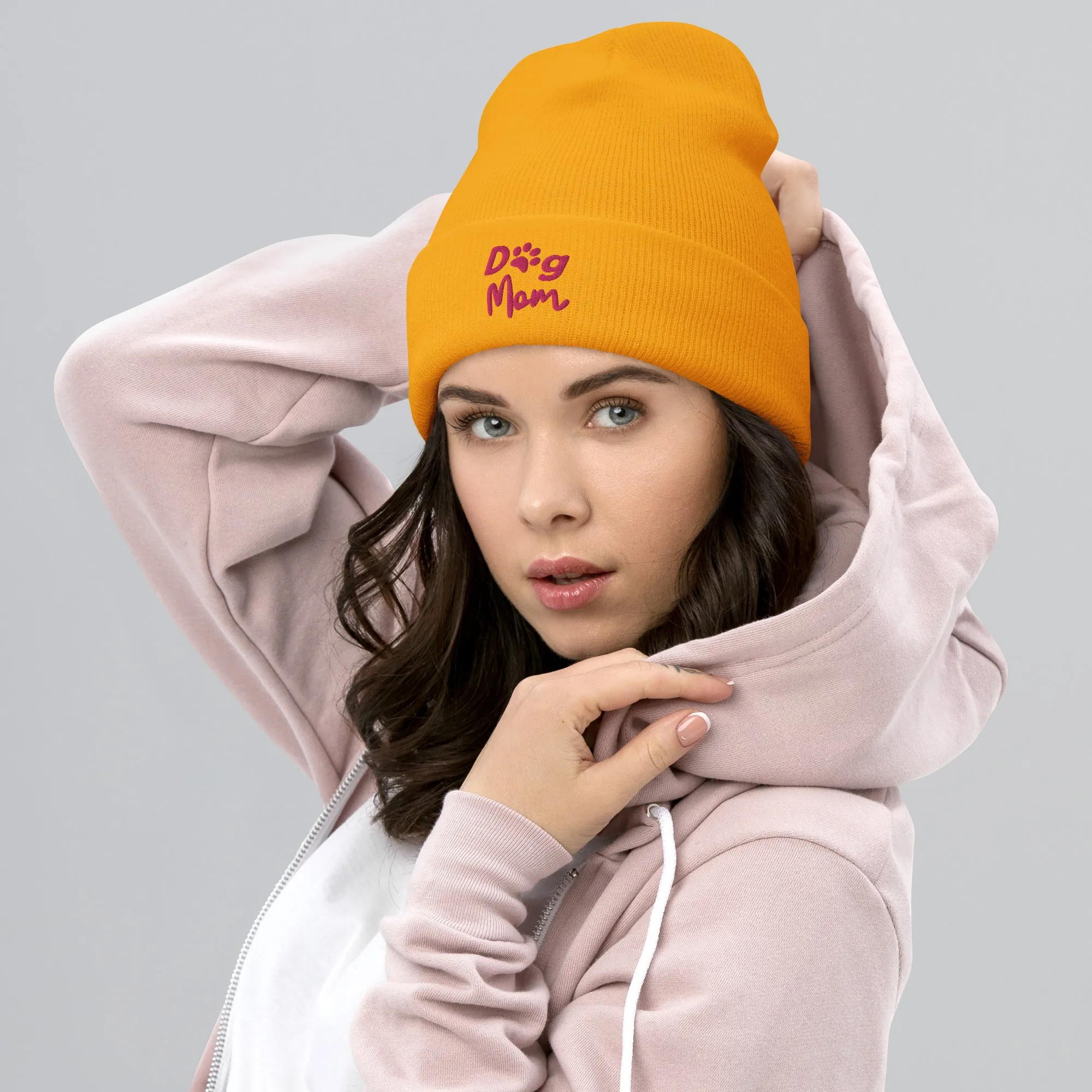 Dog Mom embroidered cuffed beanie