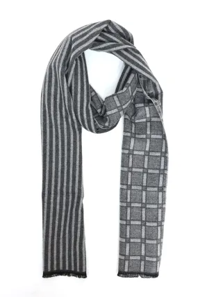 DUAL-PATTERN STRIPED SCARF-GREY