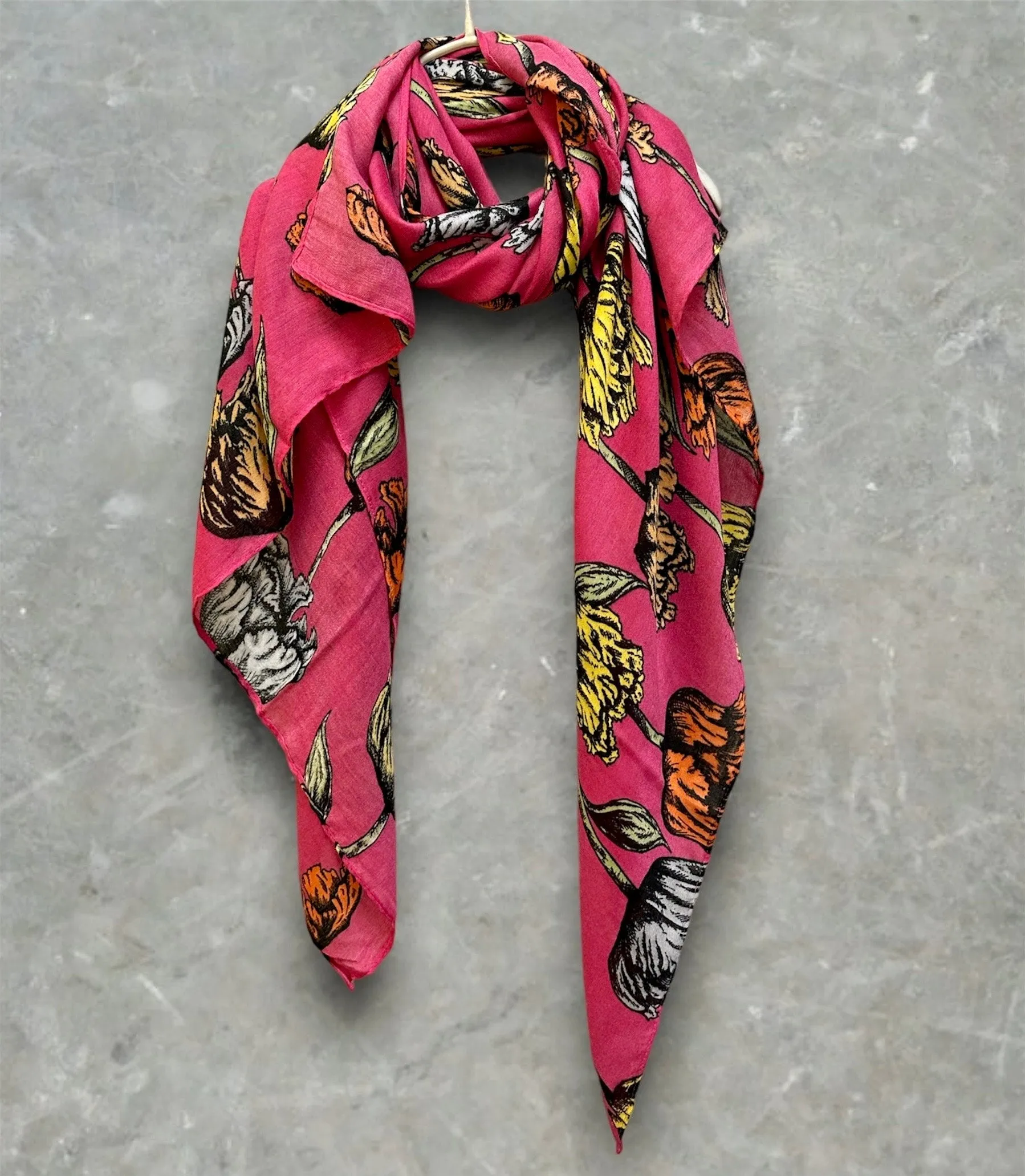 ECO Friendly Scarf Featuring Parrot Tulips Flower in Pink for All Season,Great Gifts For Her Birthday,Anniversary,Mother Day or Christmas