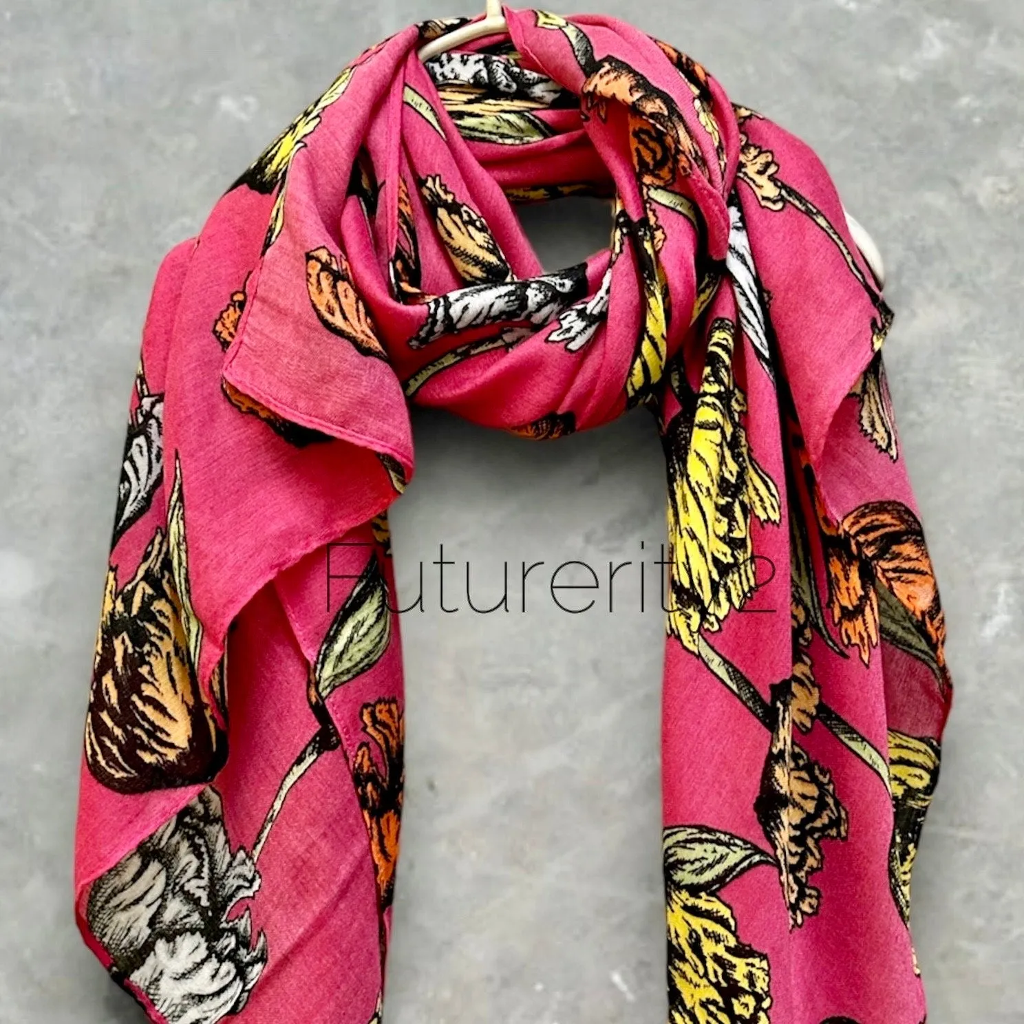 ECO Friendly Scarf Featuring Parrot Tulips Flower in Pink for All Season,Great Gifts For Her Birthday,Anniversary,Mother Day or Christmas