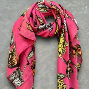 ECO Friendly Scarf Featuring Parrot Tulips Flower in Pink for All Season,Great Gifts For Her Birthday,Anniversary,Mother Day or Christmas