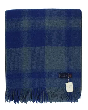 Ermenegildo Zegna Throw Blanket Gray Royal Blue Plaid - Wool Alpaca Cashmere