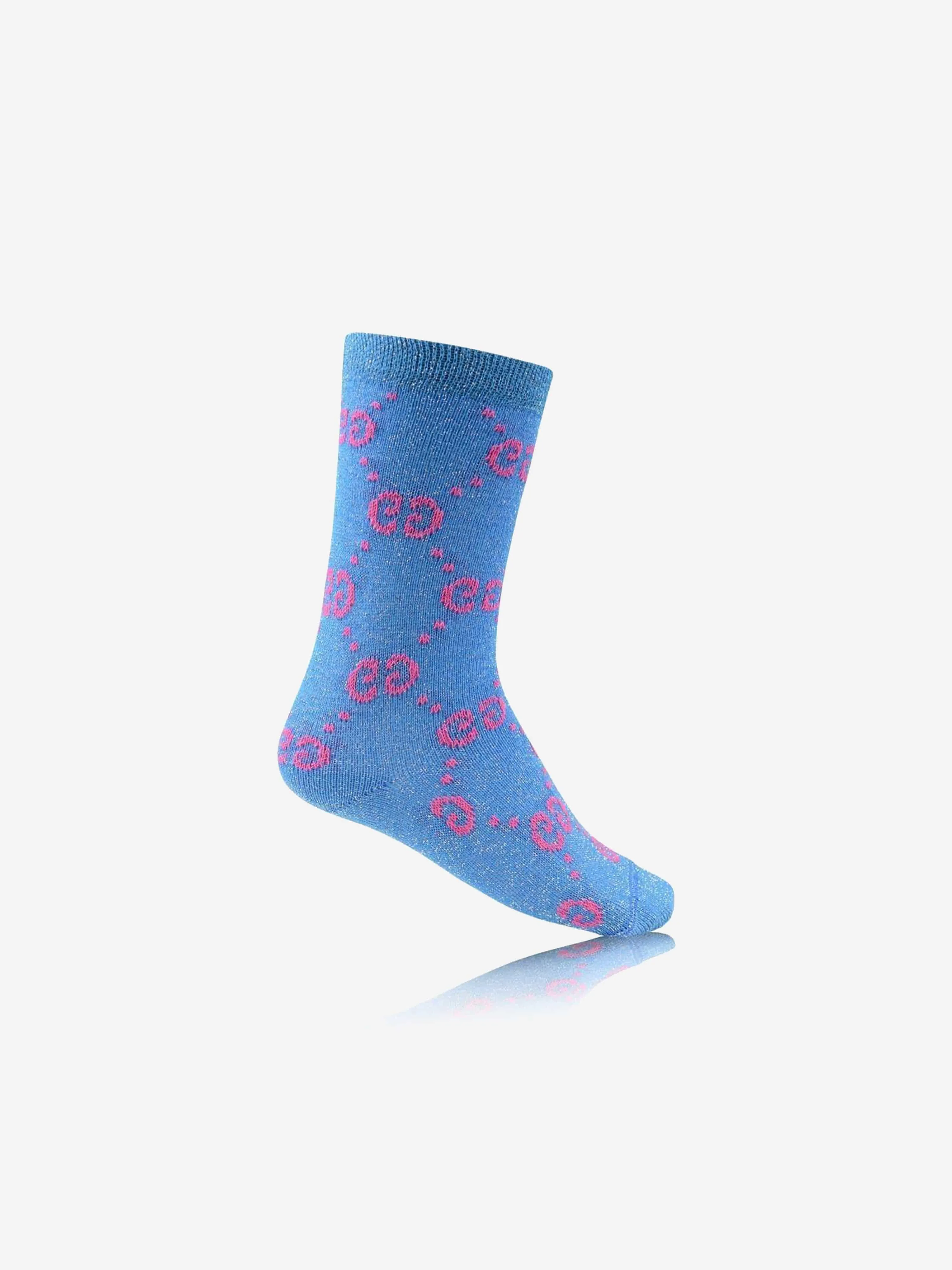 Gucci Girls GG Lamé Socks in Blue