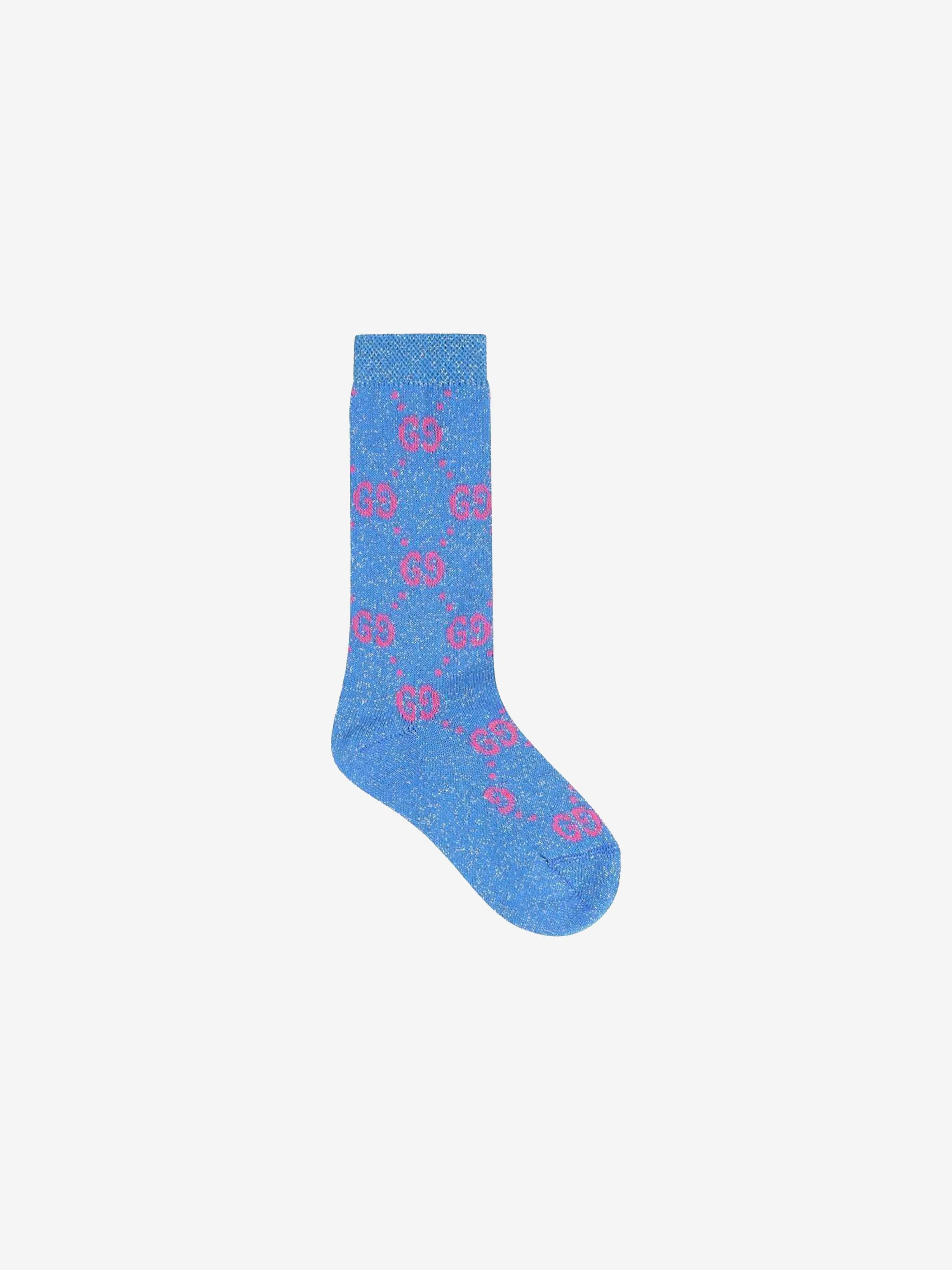 Gucci Girls GG Lamé Socks in Blue