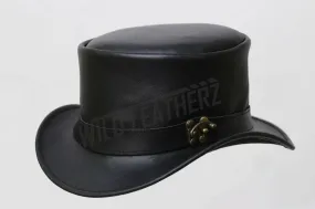 hand Made Classic Leather Black Steampunk Side Hook Buckle Lock Band Top Hat Corset Gothic