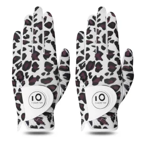 Ladies Golf Gloves Printed Leopard Stripes Colored 2 Pack