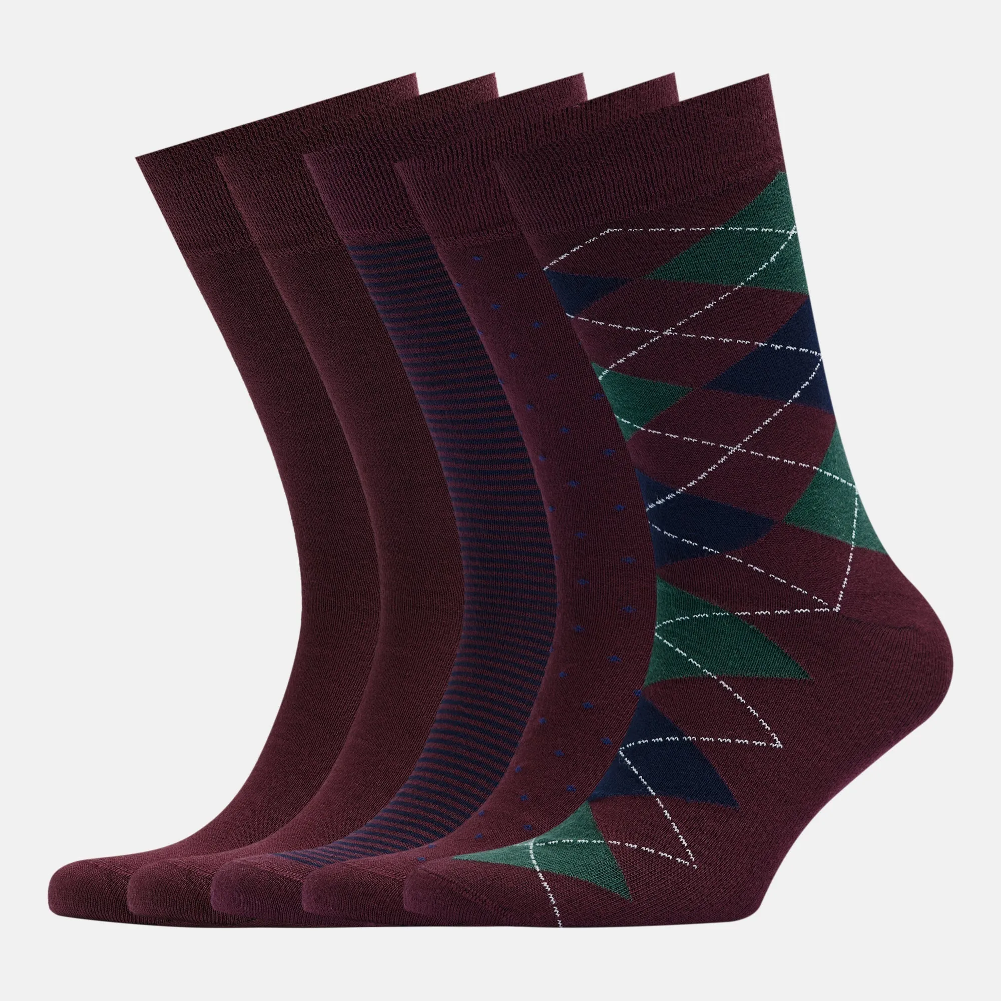 Men's Bamboo Dress Socks • Pattern Pack of 5 Pairs • Burgundy