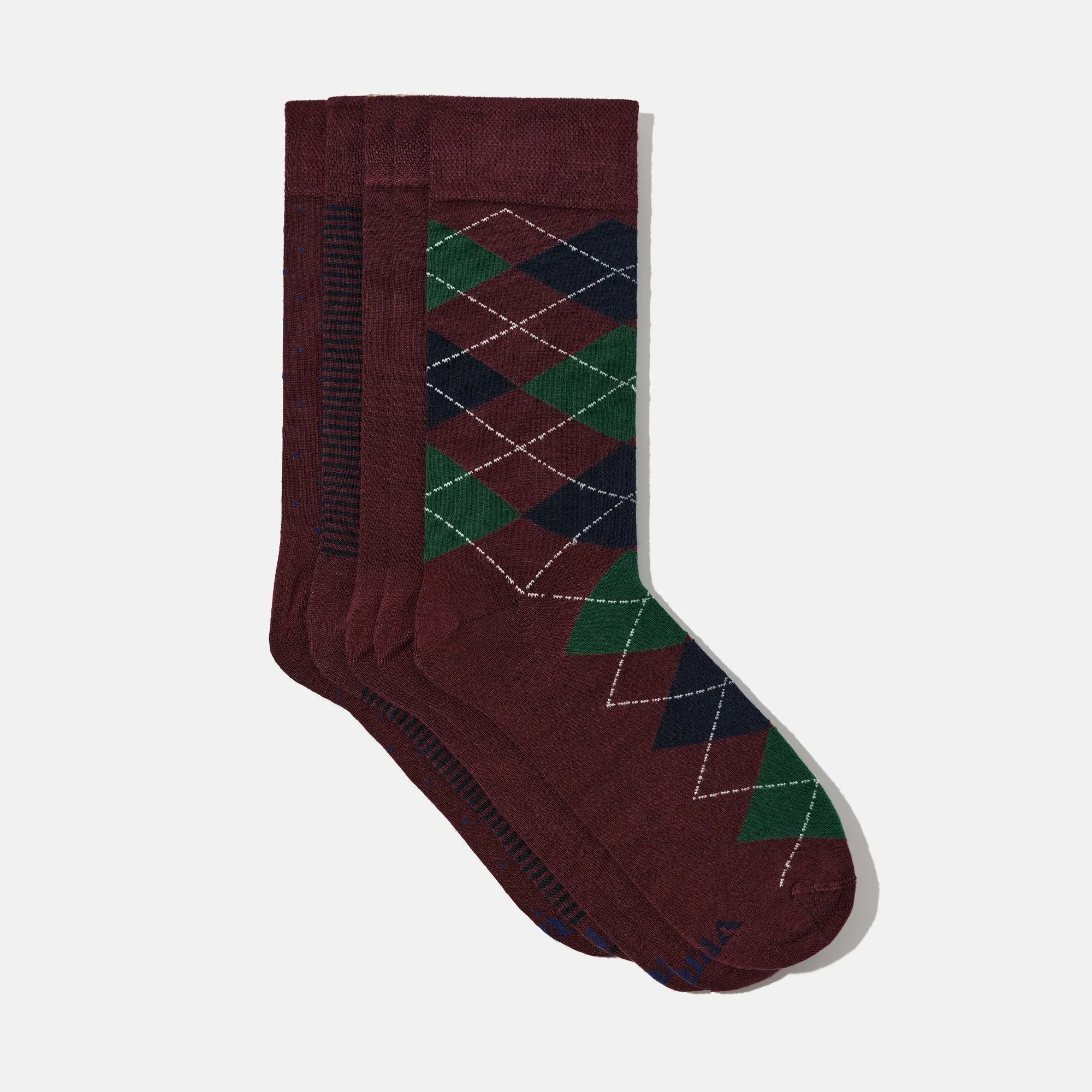 Men's Bamboo Dress Socks • Pattern Pack of 5 Pairs • Burgundy