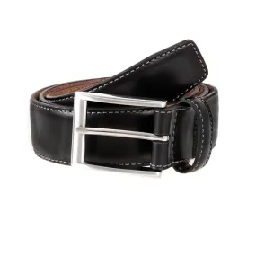 Men's Full-Grain Leather Belt with Satin Nickel Buckle and Contrast Stitching