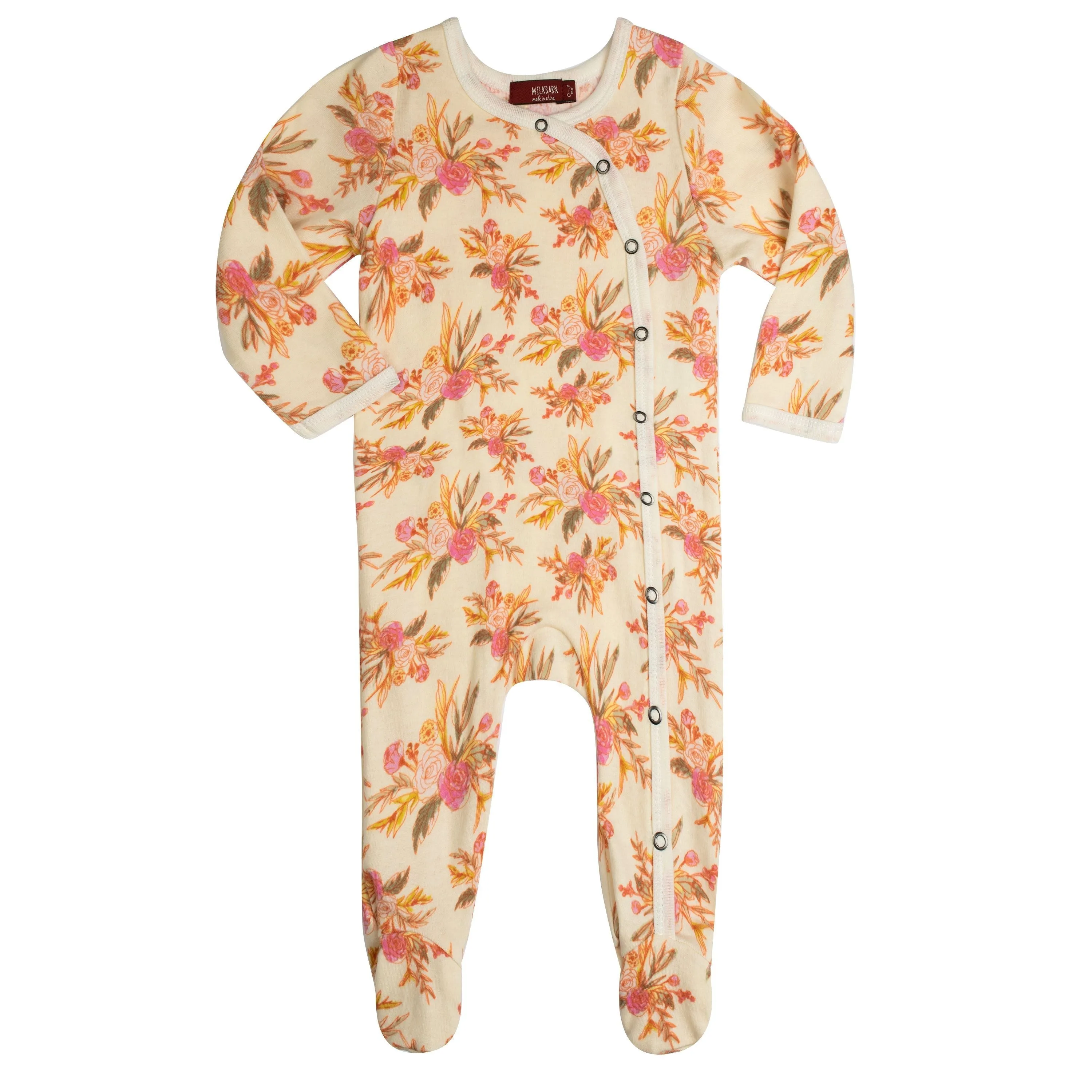 Milkbarn Kids Organic Cotton SNAP Footed Romper | Vintage Floral