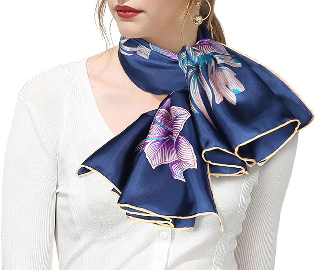 Oscar Rossa 100% Silk Scarf with Hand-Rolled Edges, approximate 34"x34" to 35"x35" Large Square Printed Mulberry Silk Twill Scarf