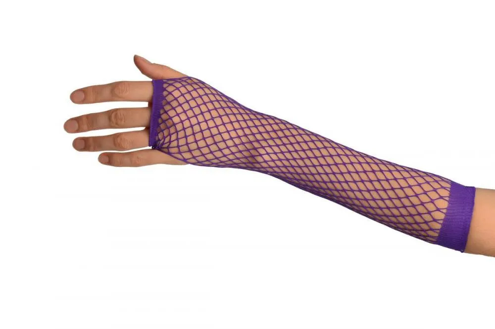 Purple Fishnet Fingerless Party Gloves