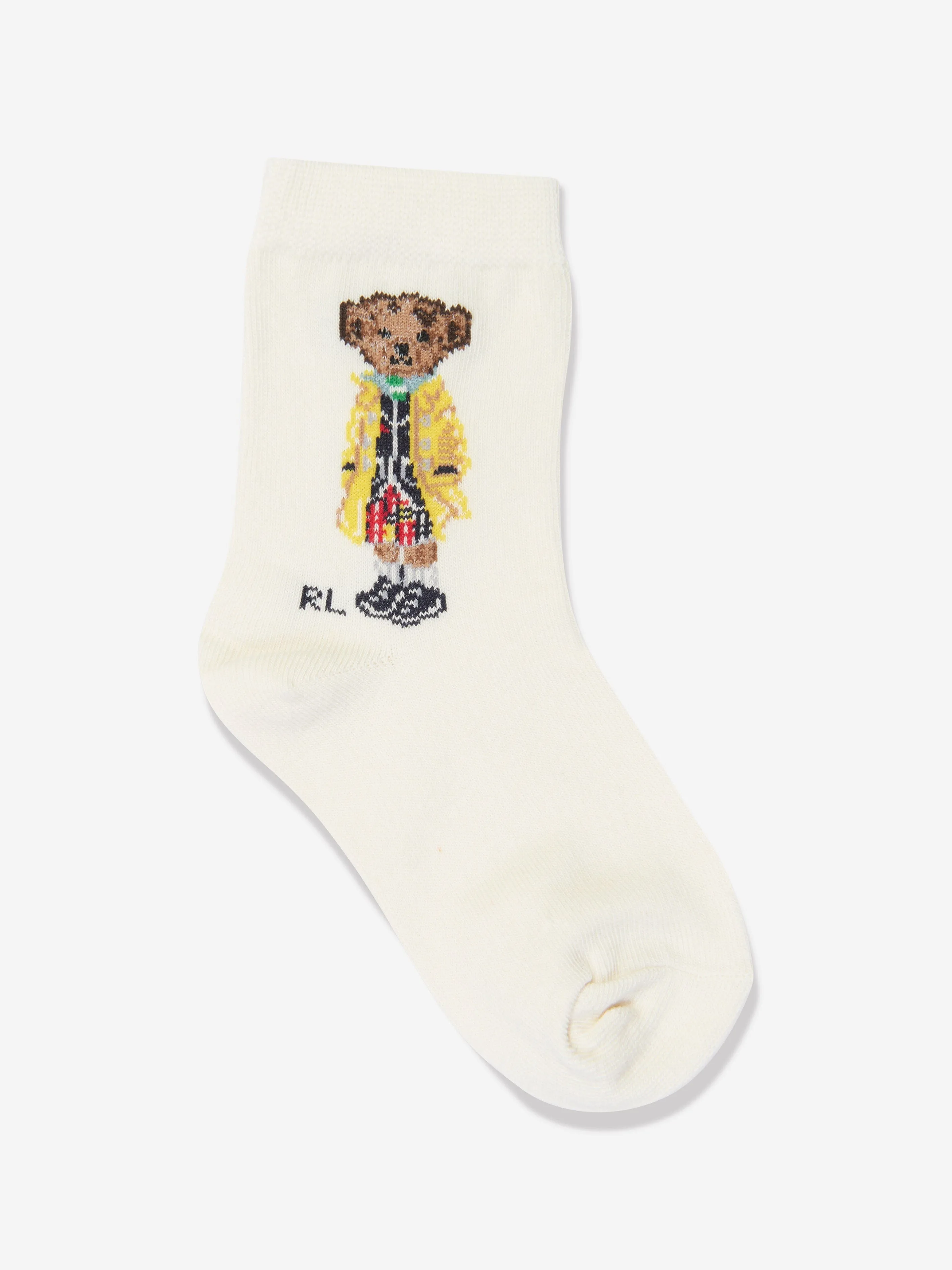 Ralph Lauren Girls 3 Pack Bear Socks Set in Ivory