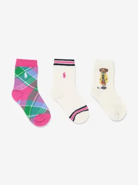 Ralph Lauren Girls 3 Pack Bear Socks Set in Ivory