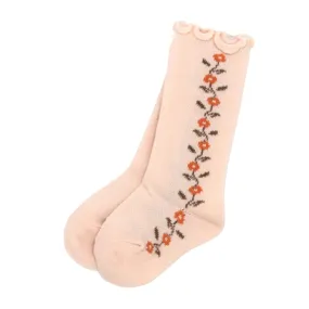 Scalloped Floral Socks - Light Pink