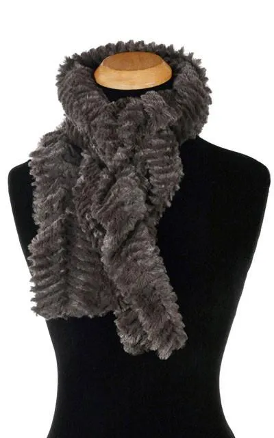 Scrunchy Scarf - Luxury Faux Fur in Chevron in Gray