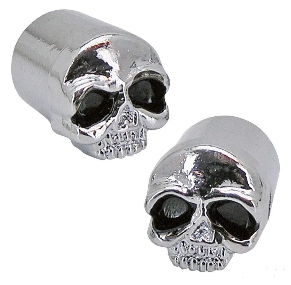 Skull Tyre Valve Dust Caps (Pair) for Motorcycle/Car/Trike Black Eyes, Aluminium, Screw-on - Zodiac 11485