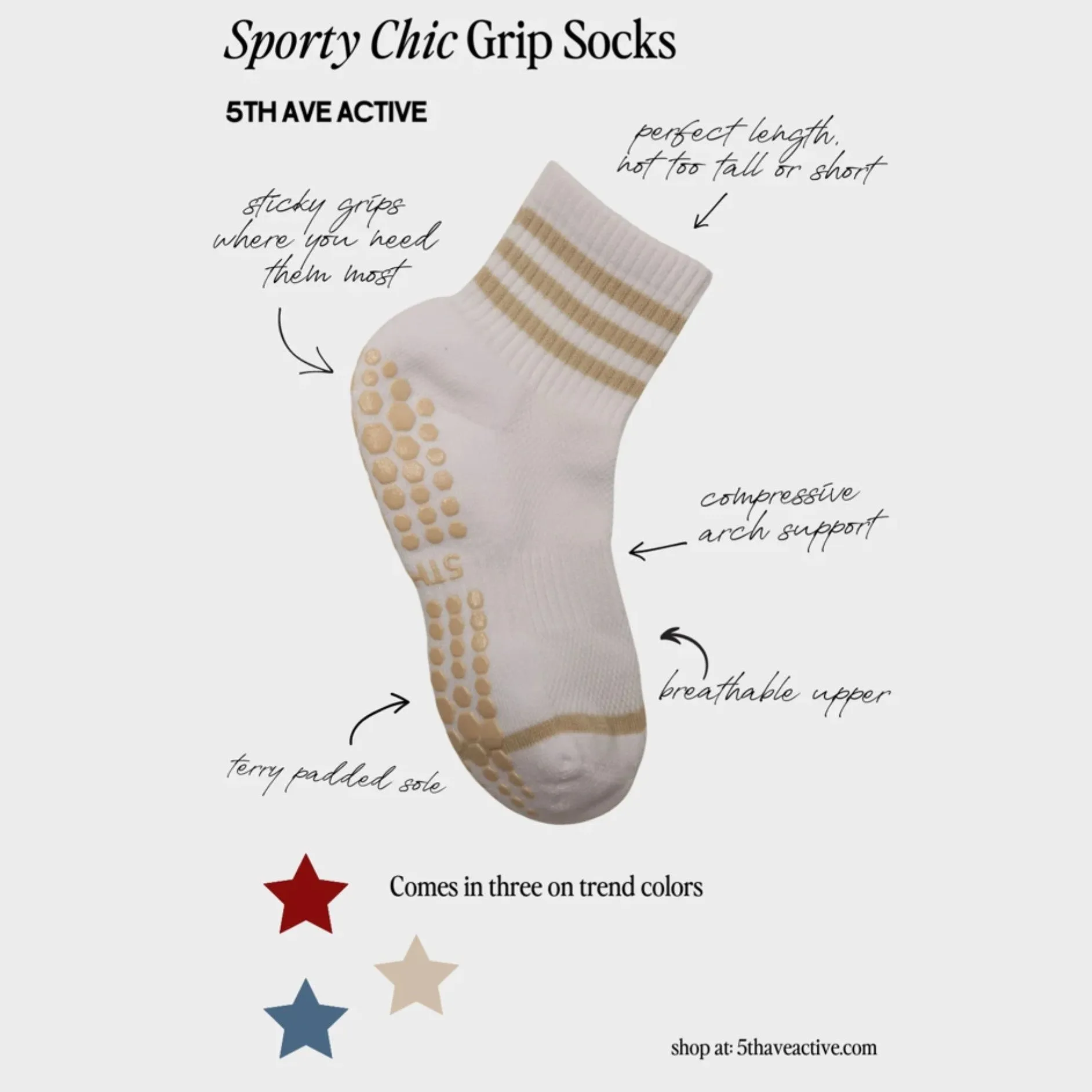 Sporty Chic Quarter Crew Grip Socks (Barre / Pilates)