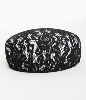 Unique Vintage White & Black Lace Pillbox Hat