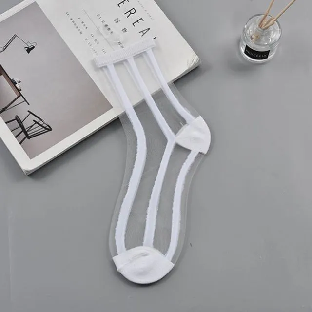 Vertical Stripe Sheer Anklet Socks