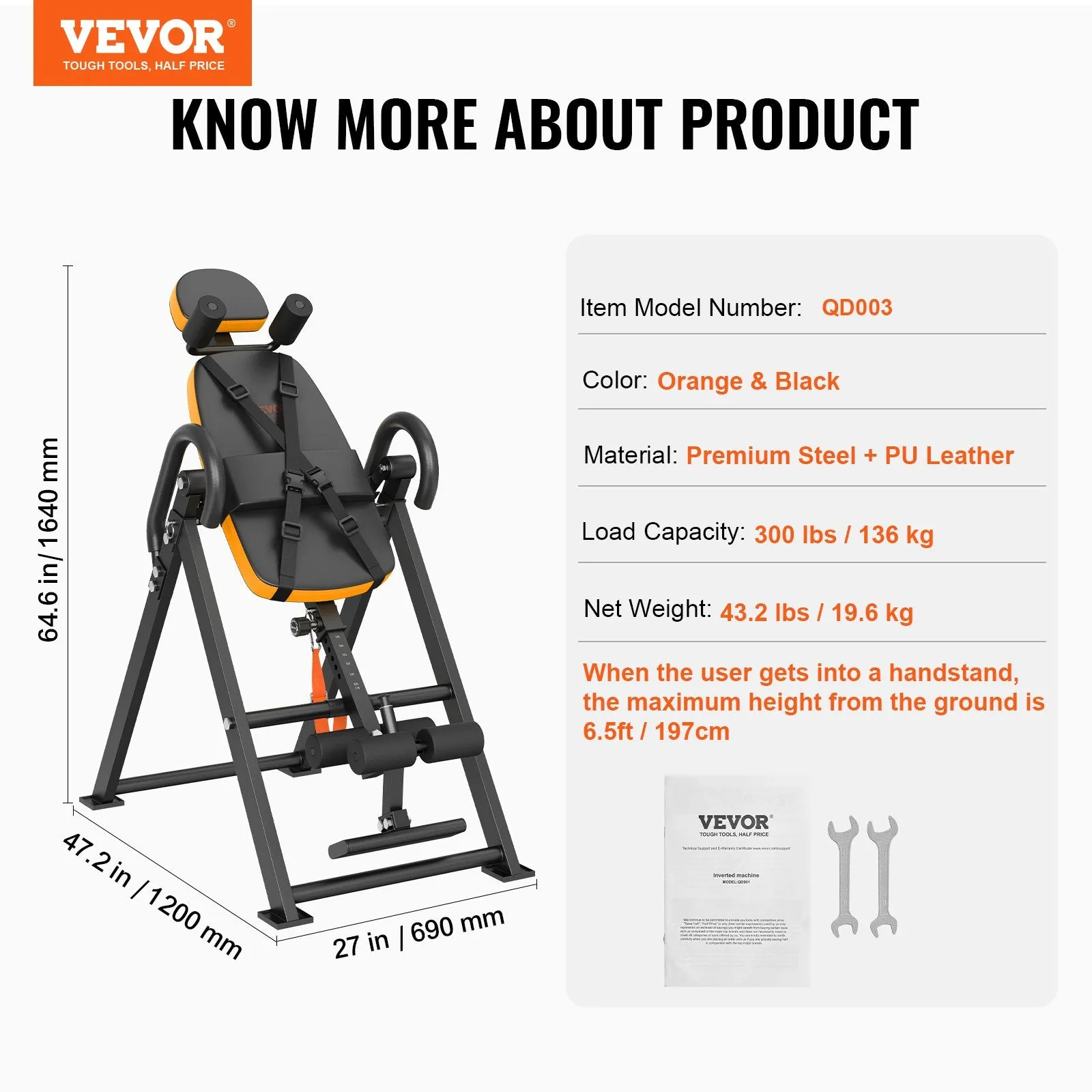 Vevor Inversion Table Foldable Strength Training Equipment 300 Lbs Capacity New