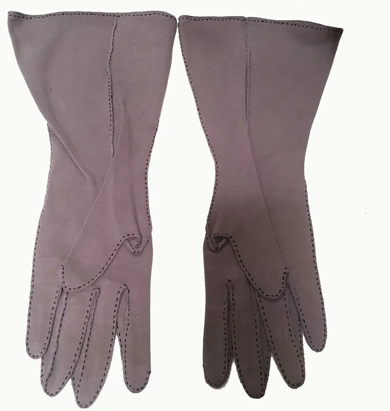 VINTAGE '60s SOPHISTICATED GAUNTLET GLOVES WITH RAISED FABRIC CHEVRONS & HAND STITCHING IN TAUPE - JUST GORGEOUS!